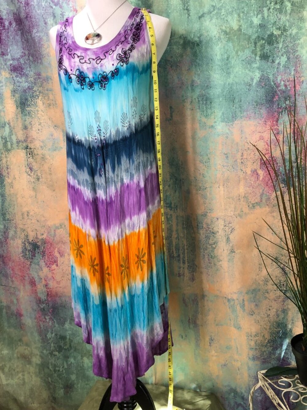 📌Shoreline Handkerchief Relaxed Fit One Size Tie Dye Tank Dress - Picture 8 of 16